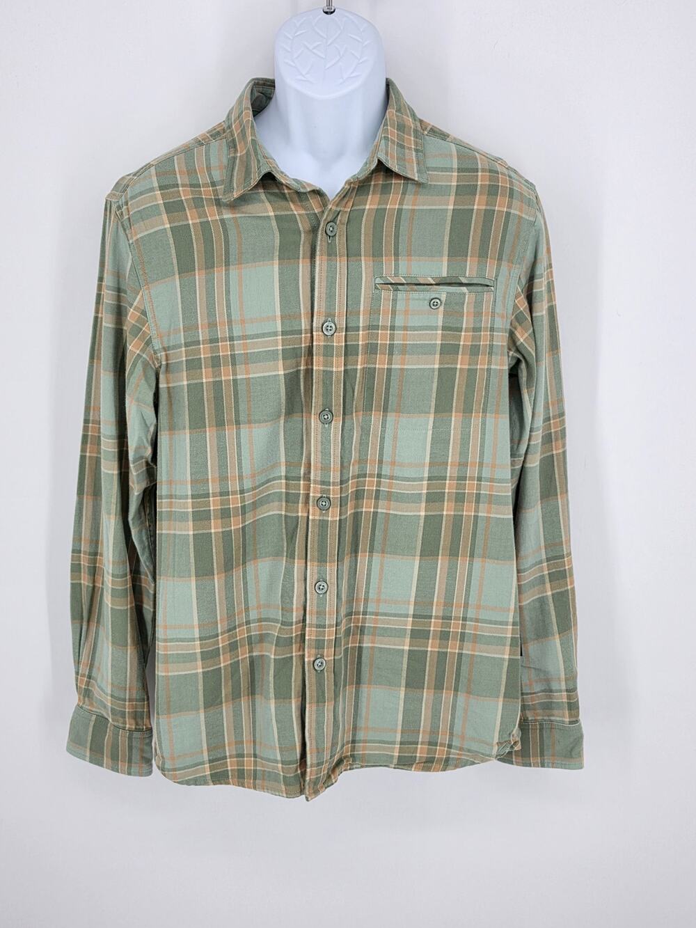 The North Face Shirt Medium M Green Orange Plaid Circular Design Long Sleeve